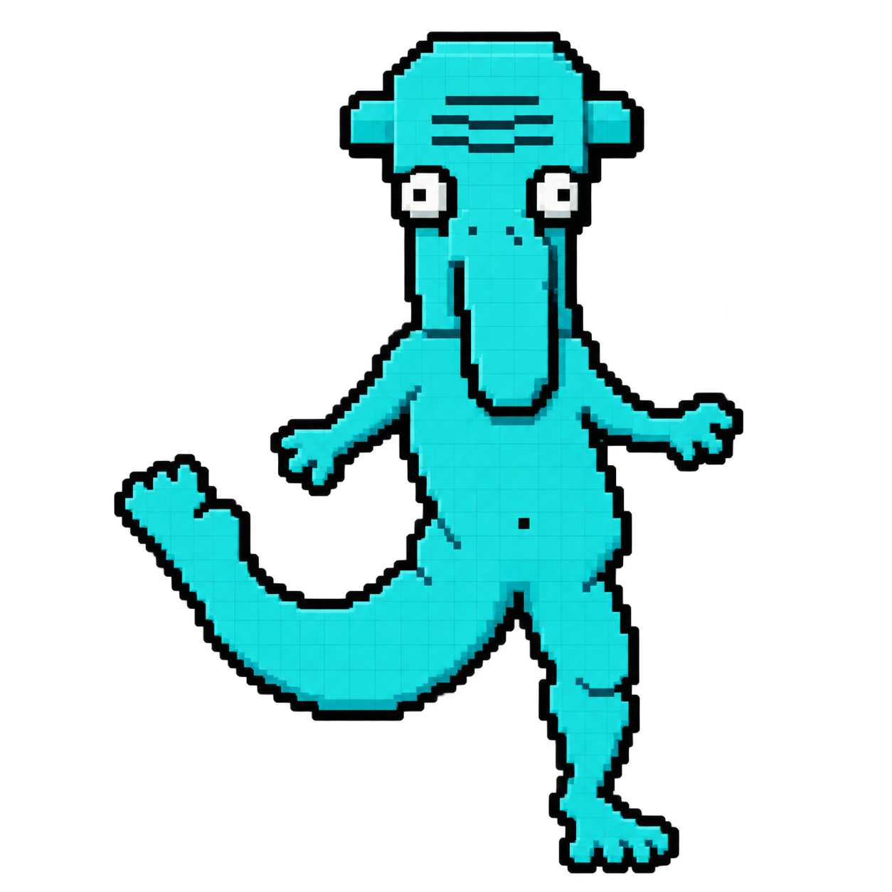 Large turquoise pixel-styled Spirit of Tank with a long nose and curved tail